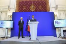 Le ministre de l'Intérieur Christophe Castaner et le préfet de police de Paris Didier Lallement, lors d'une conférence de presse, le 30 avril 2019 à Paris