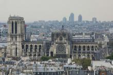 Vue de Notre-Dame de Paris au lendemain de l'incendie, le 16 avril 1019