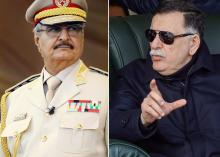 Photos archives du Premier ministre du gouvernement libyen d'union nationale Fayez al-Sarraj (D), le 3 janvier 2019 à Tripoli, et de l'homme fort de l'est libyen, le maréchal Khalifa Haftar, le 7 mai 