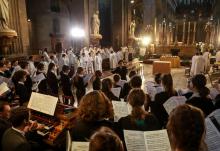 Messe à Saint-Sulpice le 18 avril 2019, avec les choeurs de Notre-Dame, devenus réfugiés après l'incendie