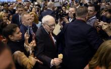Warren Buffett lors de l'ouverture de l'assemblée générale de sa société Berkshire Hathaway dans sa ville natale d'Omaha (Nebraska, Etats-Unis), le 4 mai 2019