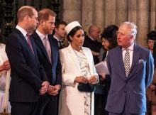 Meghan, duchesse de Sussex, enceinte, entourée des princes Charles, William et Harry, à l'abbaye de Westminster à Londres le 11 mars 2019