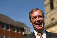 Le leader du Parti du Brexit, Nigel Farage, en campagne pour les européennes, le 13 mai 2019 lors d'une visite à Pontefract, dans le nord-ouest de l'Angleterre.