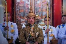 Capture d'image de la télévision thaïlandaise, le 4 mai 2019, montrant le roi Maha Vajiralongkorn lors des cérémonies pour son couronnement à Bangkok