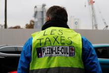 Un gilet jaune manifestent contre les taxes et le coût de la vie, le 24 novembre 2018 Porte Maillot, à Paris