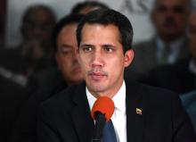 L'opposant et président autoproclamé vénézuélien Juan Guaido lors d'une conférence de presse, le 14 mai 2019 à Caracas