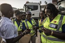 Les travailleuses de Ladybird Logistics avant leur prise de service, le 3 avril 2019 à Takoradi, dans l'ouest du Ghana