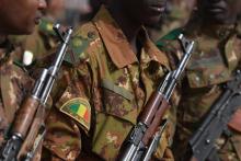 Des soldats maliens présentent les armes à Gao, dans le nord du Mali, le 24 février 2019.