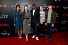 Alisha Boe, Katherine Langford, Derek Luke, Dylan Minnette, Miles Heizer de la série Netflix "13 reasons why".
