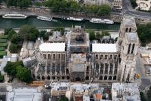 Photo aérienne de la cathédrale Notre-Dame de Paris en date du 14 juillet 2019