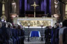 Des invîtés assistent à l'homélie en l'honneur de l'ancien président Jacques Chirac en l'église Saint-Sulpice de Paris, le 30 septembre 209 on September 30, 2019