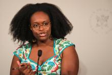 Sibeth NDiaye lors d'une conférence de presse à l'Elysée, le 3 juillet 2019