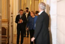 Le président Emmanuel Macron et la chancelière allemande Angela Merkel à l'Elysée, le 13 octobre 2019.