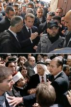Le président français Emmanuel Macron demande à un policier israélien de quitter l'église Sainte-Anne à Jérusalem, le 22 janvier 2020