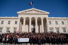 Des avocats du barreau de Marseille protestent contre la réforme de leur régime de retraite, le 6 janvier 2020