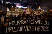 Manifestation de féministes devant la salle Pleyel avant la cérémonie des César à Paris, le 28 février 2020