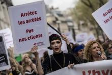Manifestation à Paris le 14 avril 2018 contre la loi prostitution qui instaure la pénalisation des clients