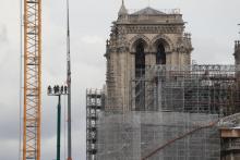 Démontage de l'échafaudage de Notre-Dame de Paris, le 17 juin 2020