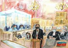 Croquis d'audience du 19 novembre 2020 à la cour d'assises spéciale de Paris durant la déposition d'une des victimes d'Ayoub El Khazzani