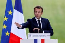Emmanuel Macron devant les 150 membres de la CCC le 29 juin à l'Elysée