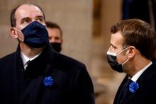 Emmanuel Macron et Jean Castex, lors d'une cérémonie au Panthéon, le 11 novembre 2020