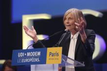 Marielle de Sarnez lors d'un meeting de l'UDI-MODEM avant les élections européennes, à La Plaine-Saint-Denis en Seine-Saint-Denis le 18 mai 2014