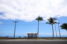 A picture shows a bus stop on a deserted road in Saint-Denis-de-la-Reunion on March 20, 2020 on the French overseas department of La Reunion, after authorities took measures to prevent the spread of t