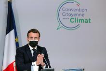 Le président Emmanuel Macron lors d'une rencontre avec la Convention citoyenne pour le climat le 14 décembre 2020 à Paris