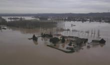 Vue aérienne du village de Bassanne, sous les euax de la Garonne en crue,le 4 février 2021