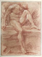 Un dessin de l'artiste italien Gian Lorenzo Bernini alias Le Bernin (1598-1680), "Académie d'homme", fourni par la maison Actéon le 20 mars 2021 à Compiegne