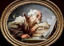 Le chef d'oeuvre du peintre français Jean-Honoré Fragonard, le "Philosophe lisant" (autour de 1768-1770), photographié à Paris, le 25 mars 2021