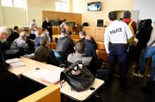 La salle d'audience avant l'ouverture du procès d'ex-policiers de la BAC Nord de Marseille, le 12 avril 2021 à Marseille