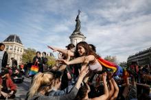 "Marche Lesbienne" : rassemblement place de la République à Paris, le 25 avril 2021.