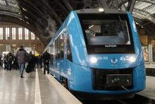 Un train à hydrogène produit par Alstom et expérimenté en Allemagne, à la gare de Leipzig, le 1er février 2019