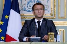 Le président Emmanuel Macron à l'Elysée, le 22 avril 2021 à Paris