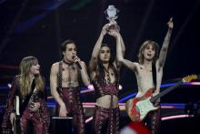 Le groupe italien Maneskin remporte l'Eurovision à Rotterdam, le 22 mai 2021 aux Pays-Bas