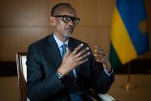 Le président rwandais Paul Kagame pendant une interview à Kigali, le 28 mai 2021