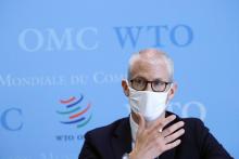 Le ministre chargé du commerce extérieur Franck Riester, au siège de l'Organisation mondiale du commerce (OMC) à Genève, le 1er avril 2021