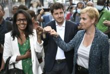 Audrey Pulvar, Julien Bayou et Clémentine Autain à Aubervilliers le 21 juin 2021 pour expliquer leur accord d'union