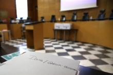 La cour d'assises de Bastia avant l'ouverture du procès de Bruno Garcia-Cruciani, le 10 juin 2021, pour l'assassinat de son ex-compagne Julie Douib