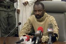 Le colonel malien Assimi Goïta, lors d'une conférence de presse le 19 août 2020 à Bamako
