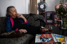 Madeleine Riffaud, 96 ans, dans son appartement à Paris le 16 août 2021