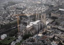 Vue aérienne de Notre-Dame de Paris le 12 juillet 2021