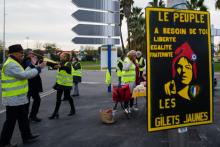 Des Gilets jaunes sur un rond-point à Montpellier, le 13 novembre 2021