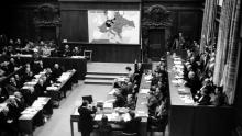 La salle d'audience du procès de Nuremberg, en novembre 1945