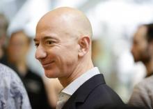 Jeff Bezos, PDG de Amazon visite les nouveaux quartiers généraux de son groupe à Seattle, le 29 janvier 2018