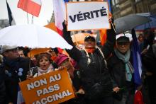 Manifestation à Paris contre le Pass vaccinal, à l'appel des Patriotes du candidat pro-Frexit à la présidentielle Florian Philippot, le 8 janvier 2022