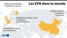 Carte du monde localisant les différents EPR en service ou en construction