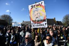 Manifestation le 26 février 2022 à Treguennec dans le Finistere contre l'éventualité de l'exploitation d'une mine de Lithium, un métal rare utilisé dans les batteries