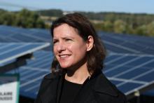 La directrice générale d'Engie, Catherine MacGregor, lors de l'inauguration d'une ferme solaire à Marcoussis, dans l'Essone, le 4 octobre 2021